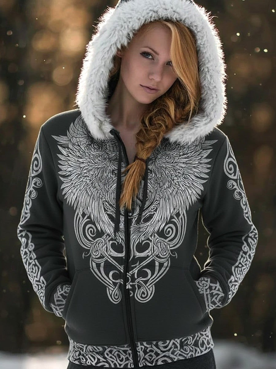 Damska kurtka z kapturem Retro Viking Celtic Knot Zip-Up
