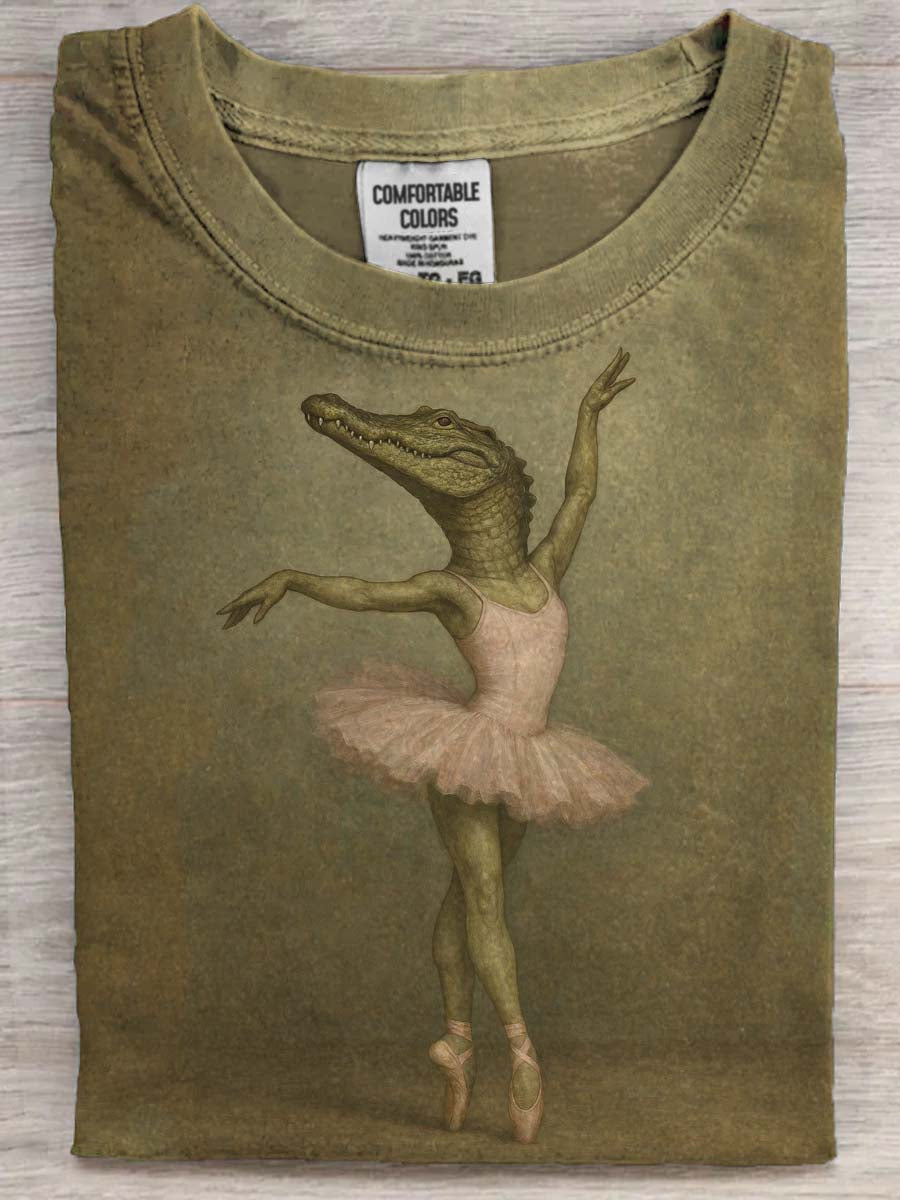 Abstrakcyjny krokodyl Balet Print Casual Koszulka z krótkim rękawem