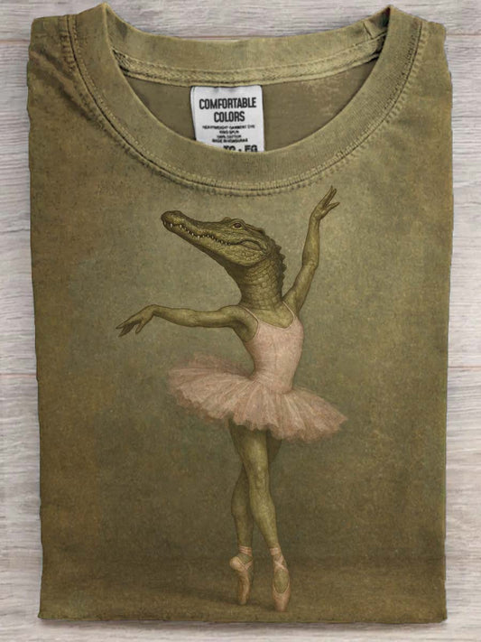Abstrakcyjny krokodyl Balet Print Casual Koszulka z krótkim rękawem