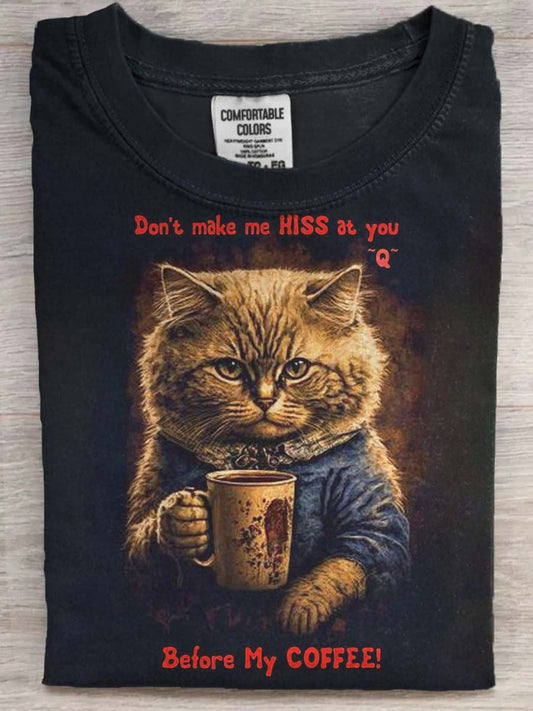 Abstract Coffee Cat Print Casual Koszulka z krótkim rękawem