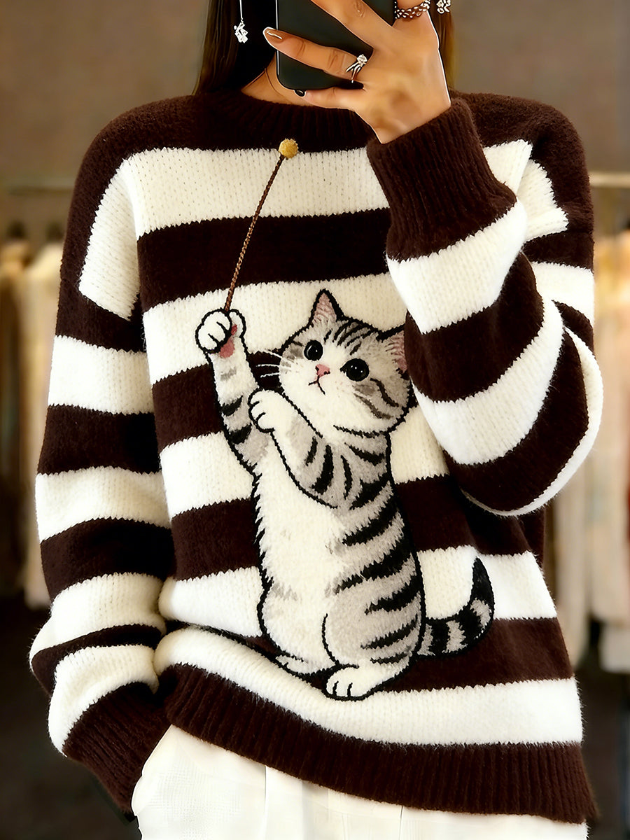 Damski sweter w stylu vintage z motywem zwierzęcym, wygodny i na co dzień