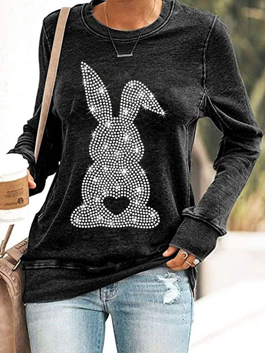 Damska śliczna bluza z motywem Rhinestone Bunny