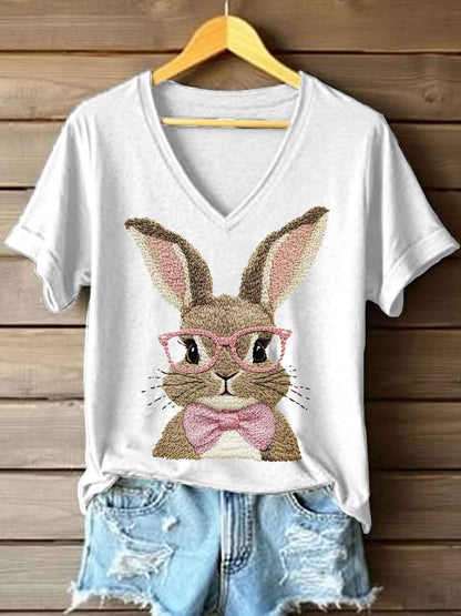 Damska koszulka z nadrukiem w stylu cute bunny haft