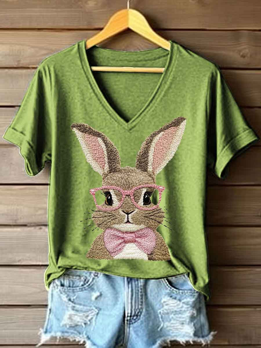 Damska koszulka z nadrukiem w stylu cute bunny haft