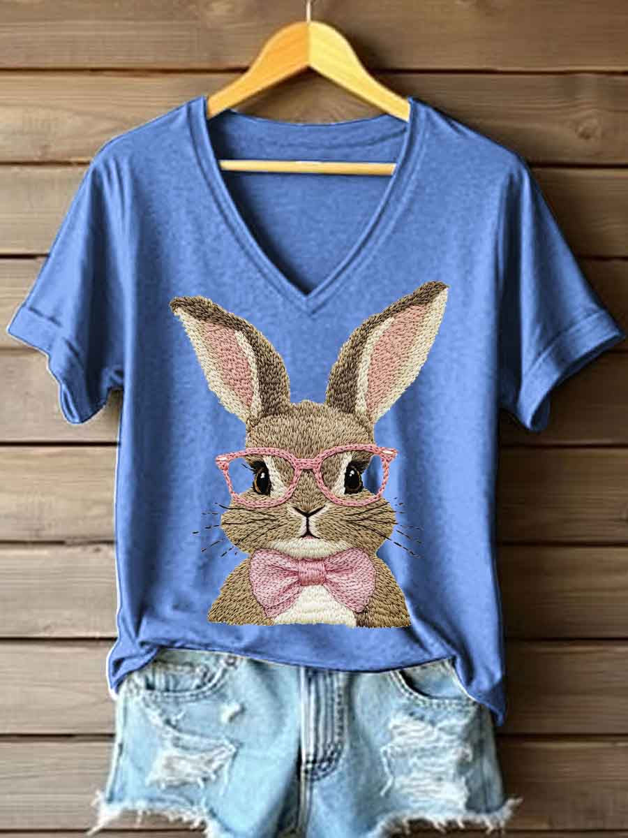 Damska koszulka z nadrukiem w stylu cute bunny haft