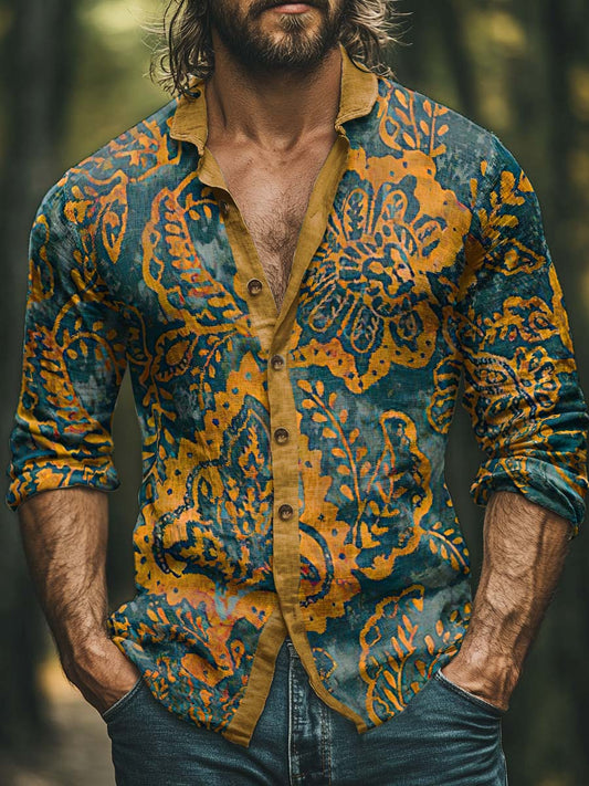 Męska koszula bawełniana w stylu boho z kwiatowym nadrukiem