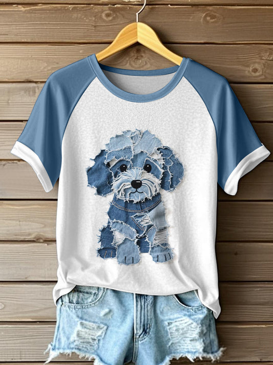 Damski słodki pies wzór Patchwork Art T-Shirt