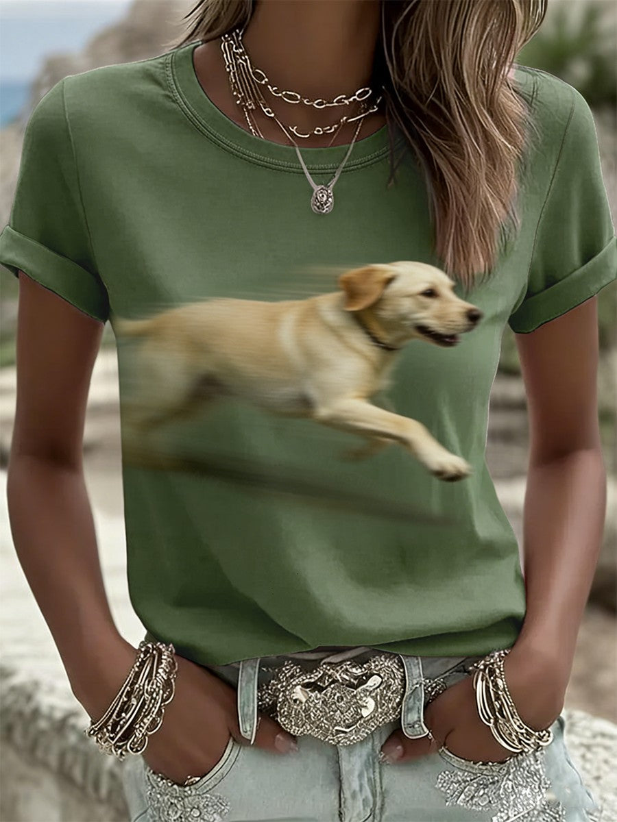 Retro Running Labrador Retriever Casual Koszulka z krótkim rękawem