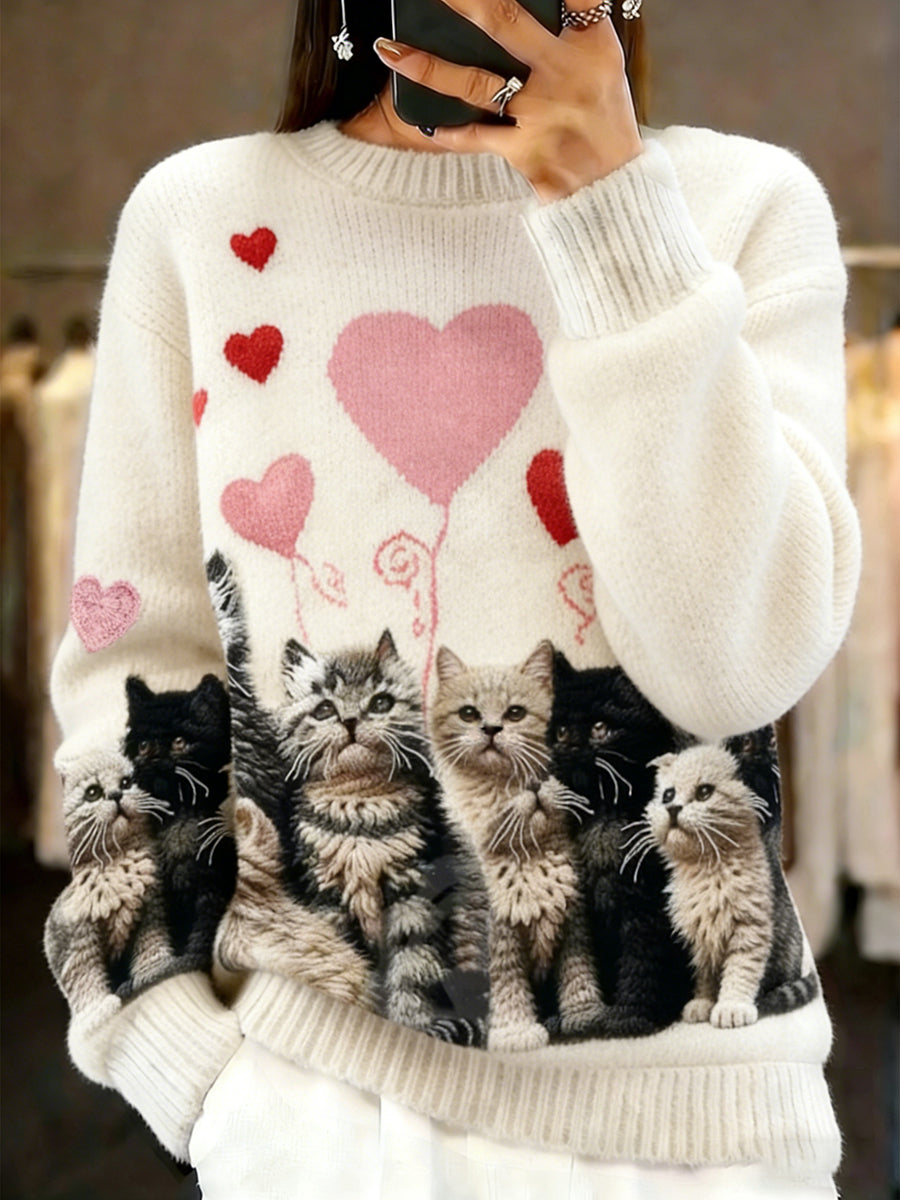 Damski sweter w stylu vintage z nadrukiem zwierzęcym Comfort