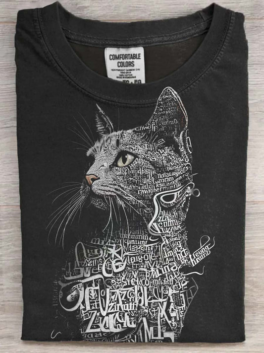 Abstrakcyjny alfabet Kot Print Casual Koszulka z krótkim rękawem