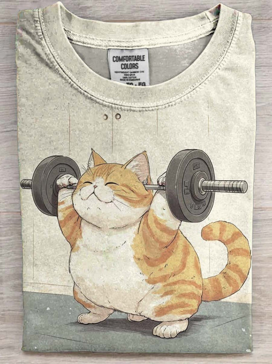 Koszulka z krótkim rękawem w podnoszeniu ciężarów Cat Print