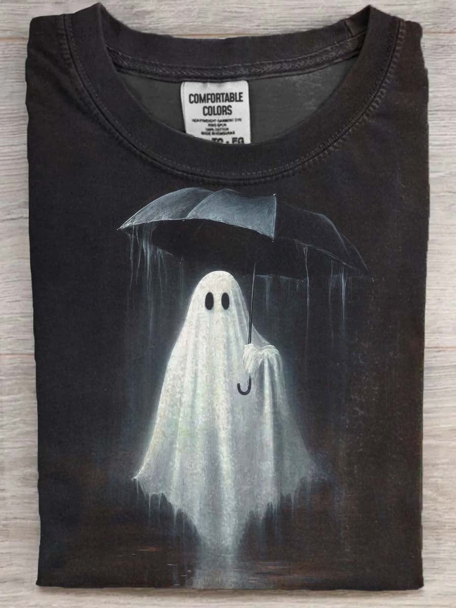 Halloween Duch z parasolem Print Casual Koszulka z krótkim rękawem
