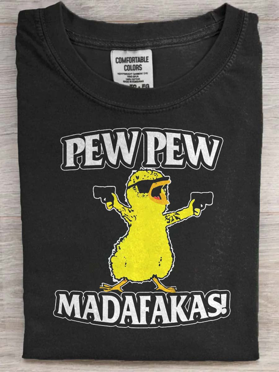 „ Pew Pew Madafakas ”T-shirt z krótkim rękawem z nadrukiem kurczaka