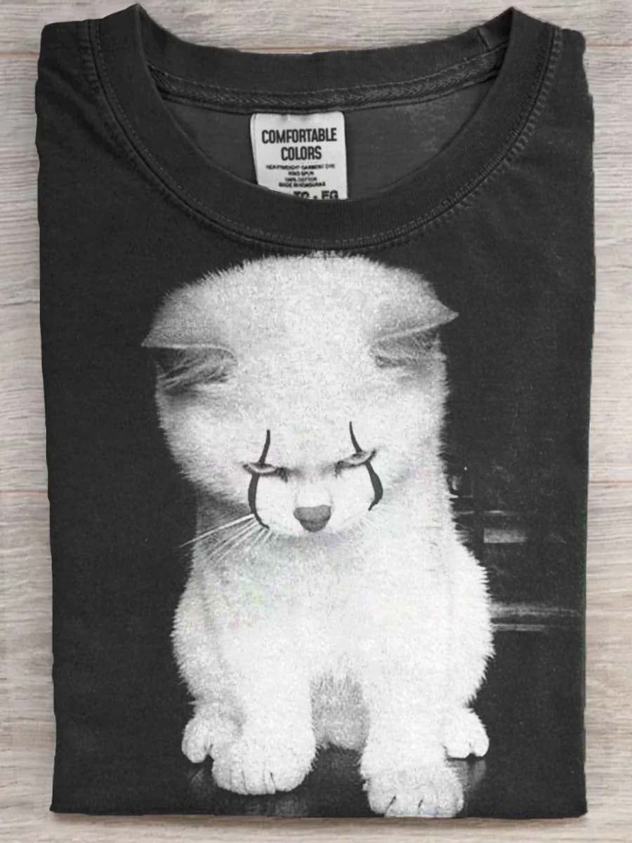Evil Clown Cat Print Casual Koszulka z krótkim rękawem