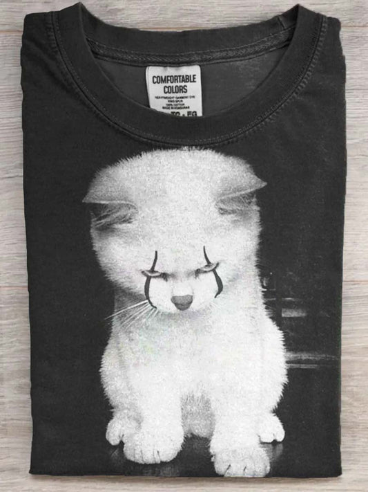 Evil Clown Cat Print Casual Koszulka z krótkim rękawem