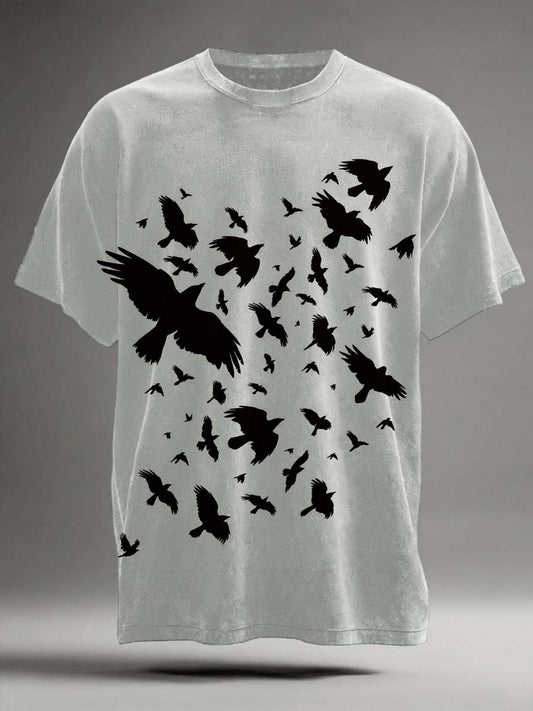 Halloween Crow Print Casual Koszulka z krótkim rękawem