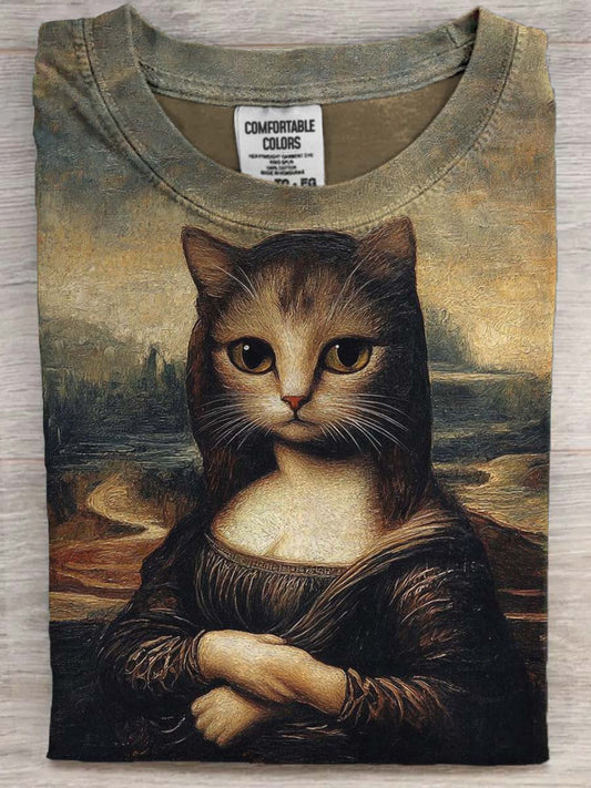 Funny Cat Elizabeth Print Casual Koszulka z krótkim rękawem