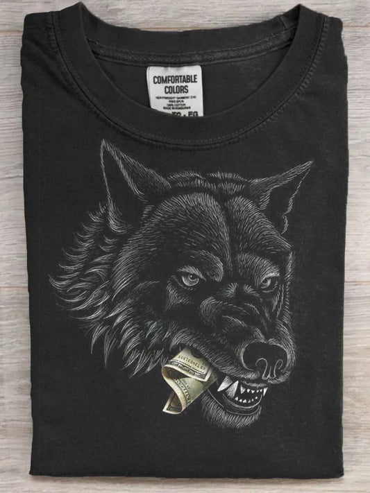 Wolf Print Casual Koszulka z krótkim rękawem