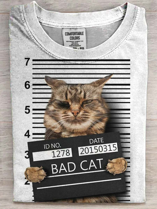Zabawa Poszukiwana Bad Cat Casual Drukowana Koszulka z krótkim rękawem