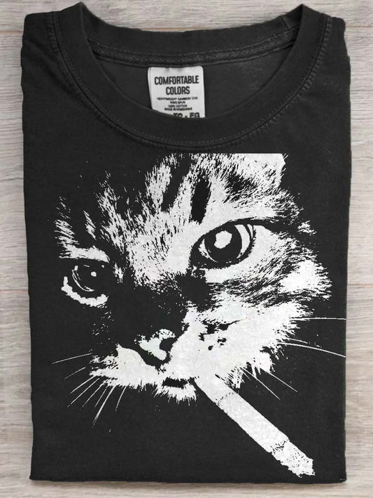 Funny Smoking Cat z nadrukiem Casual Koszulka z krótkim rękawem