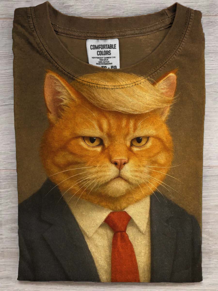 Funny Cat Print Casual Koszulka z krótkim rękawem