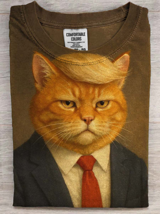 Funny Cat Print Casual Koszulka z krótkim rękawem