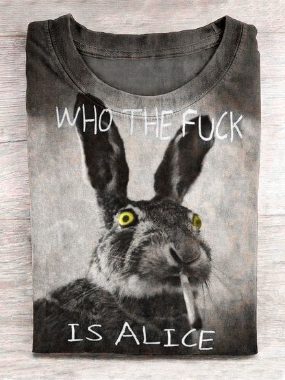 Funny Cute Bunny Smoking Print Casual Koszulka z krótkim rękawem