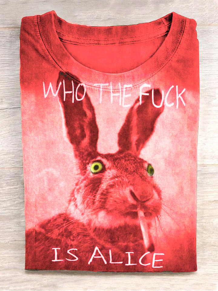 Funny Cute Bunny Smoking Print Casual Koszulka z krótkim rękawem