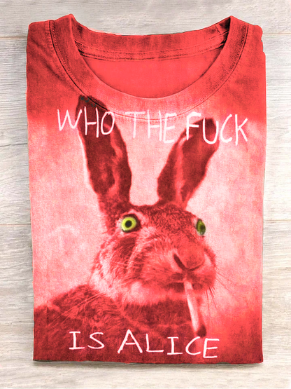 Funny Cute Bunny Smoking Print Casual Koszulka z krótkim rękawem