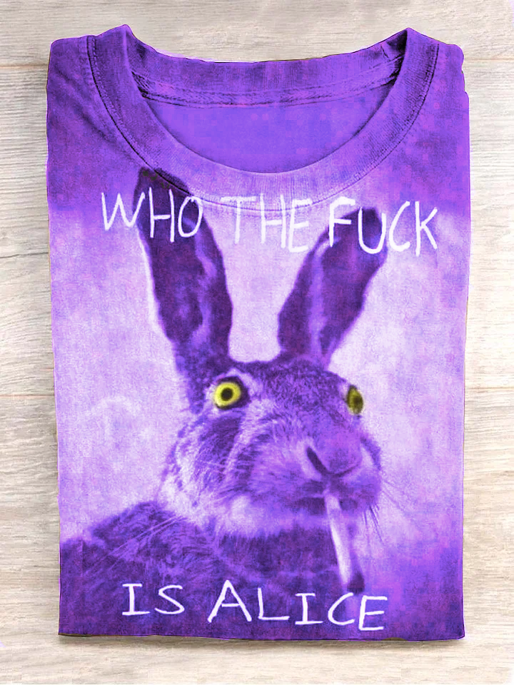 Funny Cute Bunny Smoking Print Casual Koszulka z krótkim rękawem