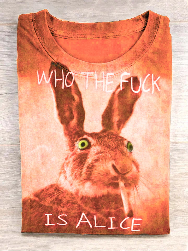 Funny Cute Bunny Smoking Print Casual Koszulka z krótkim rękawem
