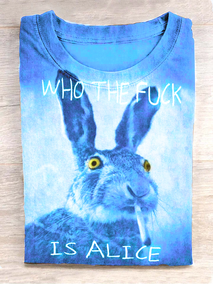 Funny Cute Bunny Smoking Print Casual Koszulka z krótkim rękawem