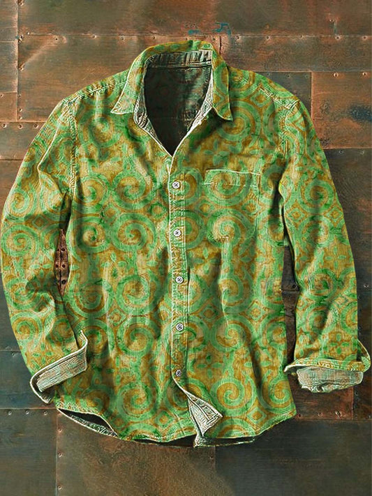Męska koszula z długim rękawem w stylu vintage Western Print