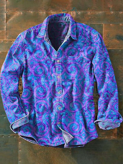 Męska koszula z długim rękawem w stylu vintage Western Print