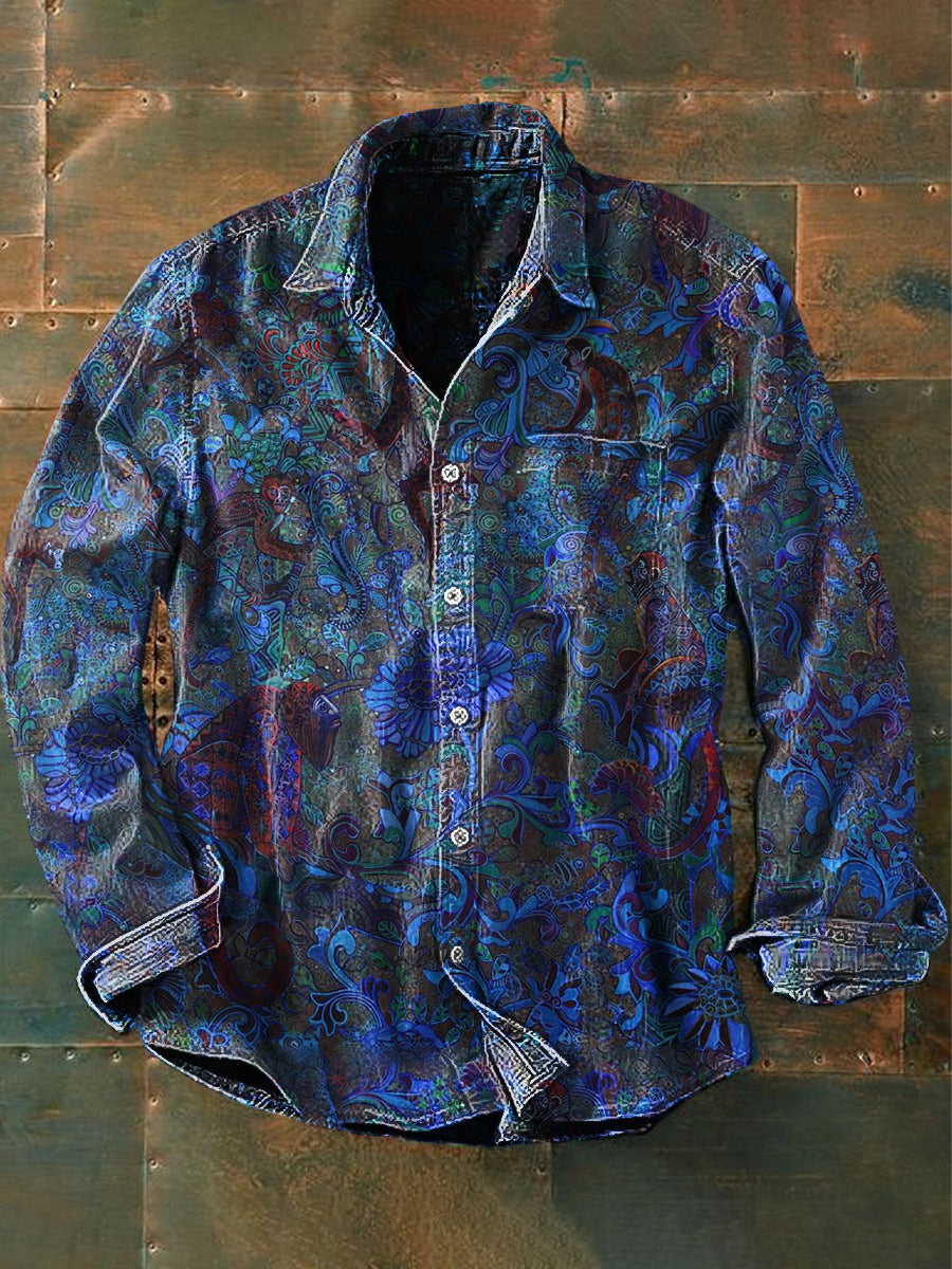 Męskie Unisex Vintage Kwiatowy Różowy Kwiat Abstrakcyjny Nadruk Nieformalna Koszula Z Długim Rękawem
