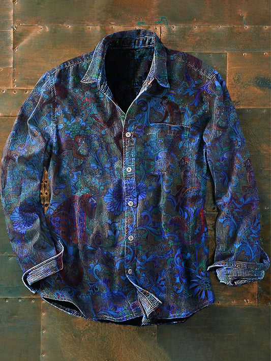 Męskie Unisex Vintage Kwiatowy Różowy Kwiat Abstrakcyjny Nadruk Nieformalna Koszula Z Długim Rękawem