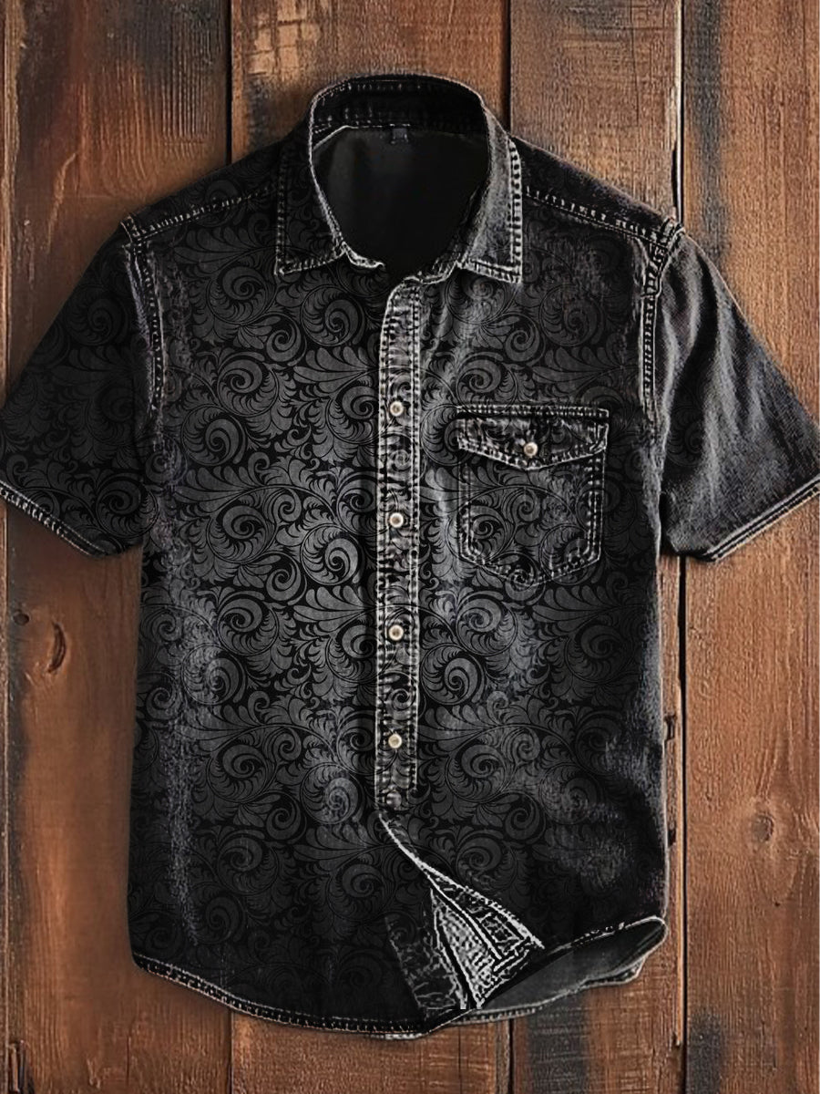 Męskie Unisex Vintage Punk Gotyckie Gradientowe Wirowe Wzory Abstrakcyjny Nadruk Nieformalny Krótki Rękaw Kieszonkowa Koszula