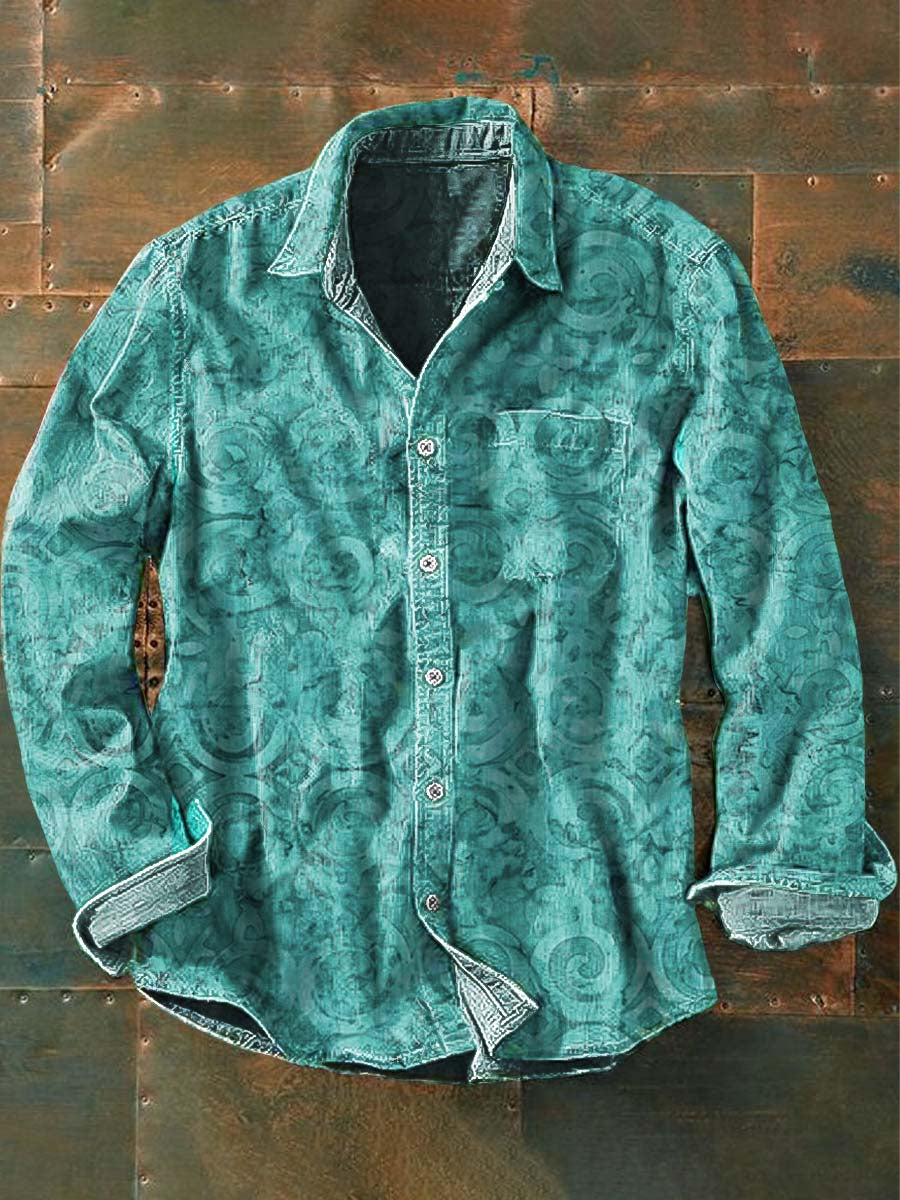 Męska koszula z długim rękawem w stylu vintage Western Print