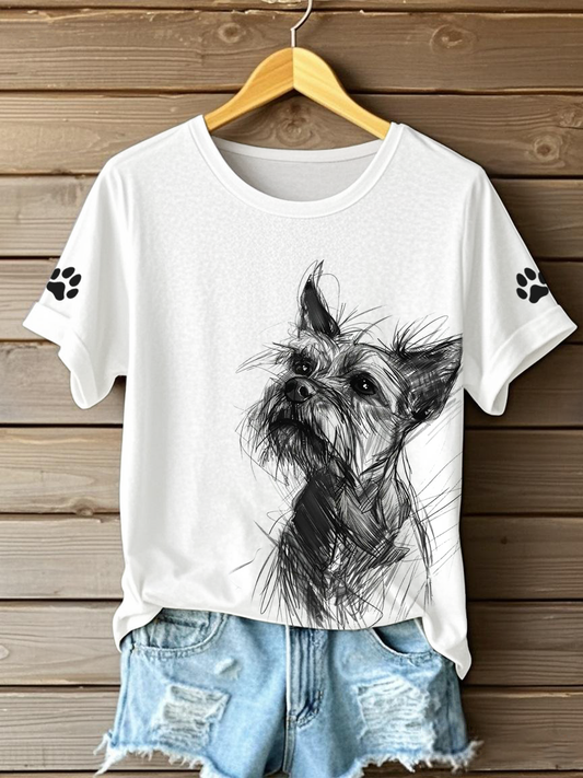 T-shirty z materiałem dla kobiet z nadrukiem szczeniaka