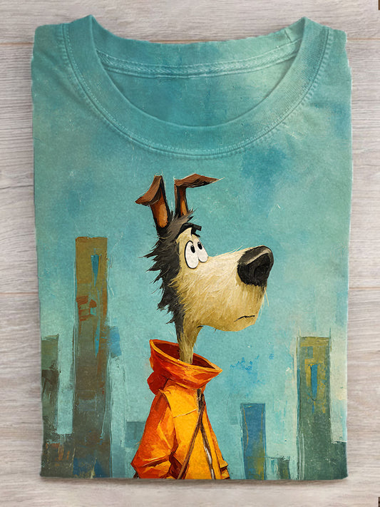 Damski obraz olejny Art Dog Print Koszulka z krótkim rękawem