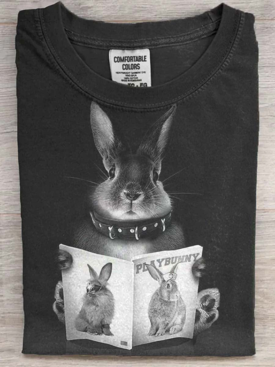„ Play Rabbit ”Rabbit Print Casual Koszulka z krótkim rękawem