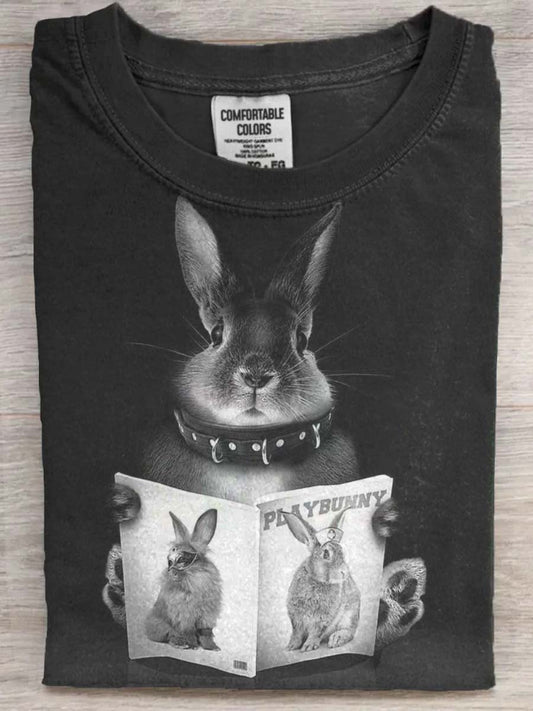 „ Play Rabbit ”Rabbit Print Casual Koszulka z krótkim rękawem