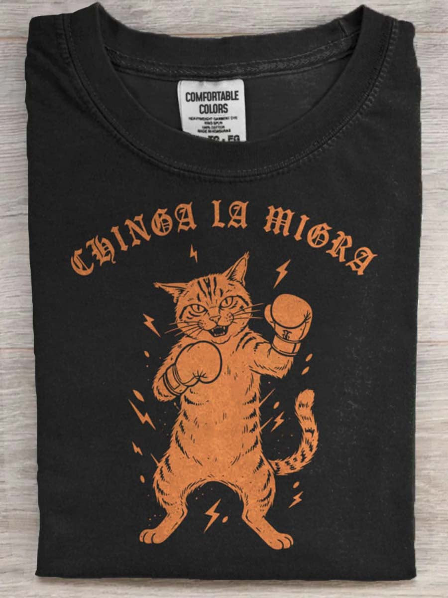 Boks Cat Print Casual Koszulka z krótkim rękawem