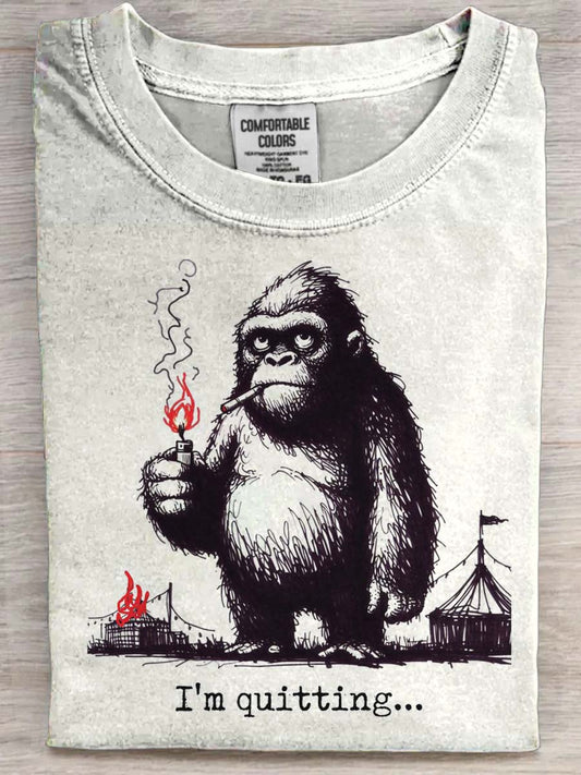 „ Quit Smoking ”Gorilla Print Casual Koszulka z krótkim rękawem