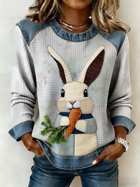 Damski zajączek wielkanocny artystyczny patchwork z nadrukiem waflowym