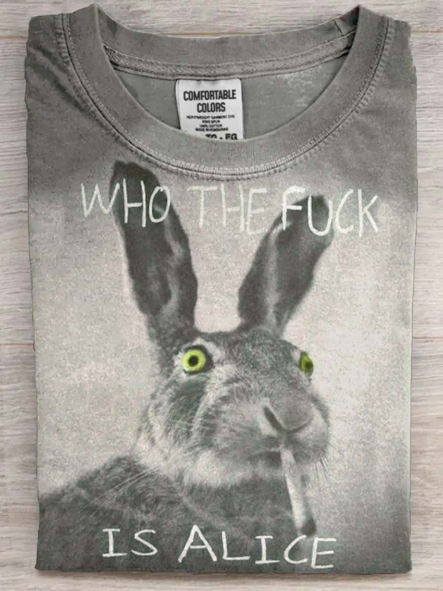 Funny Bunny Print Casual Koszulka z krótkim rękawem