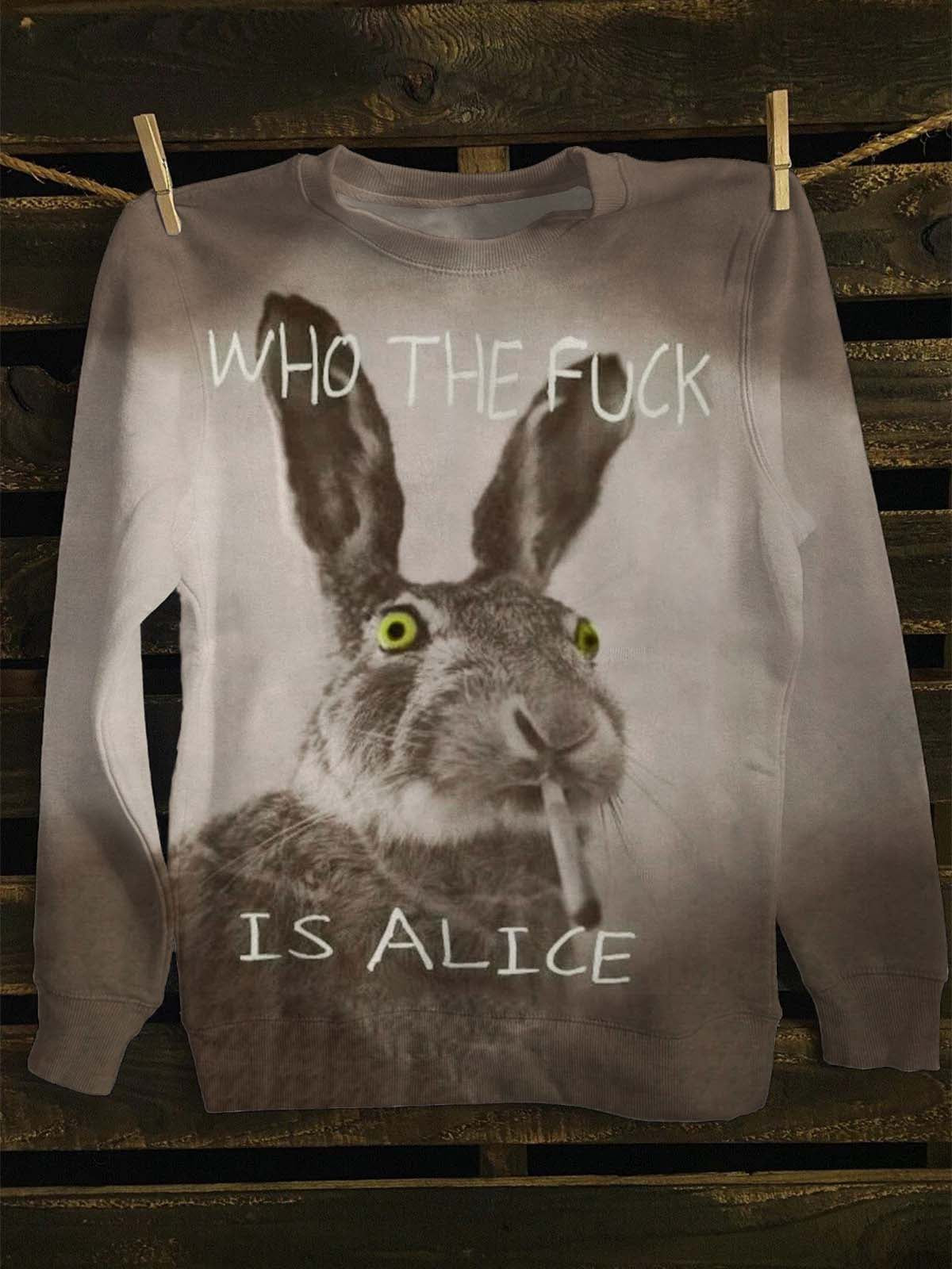 Zabawna słodka bluza z nadrukiem dla palących króliczka Casual Crew Neck