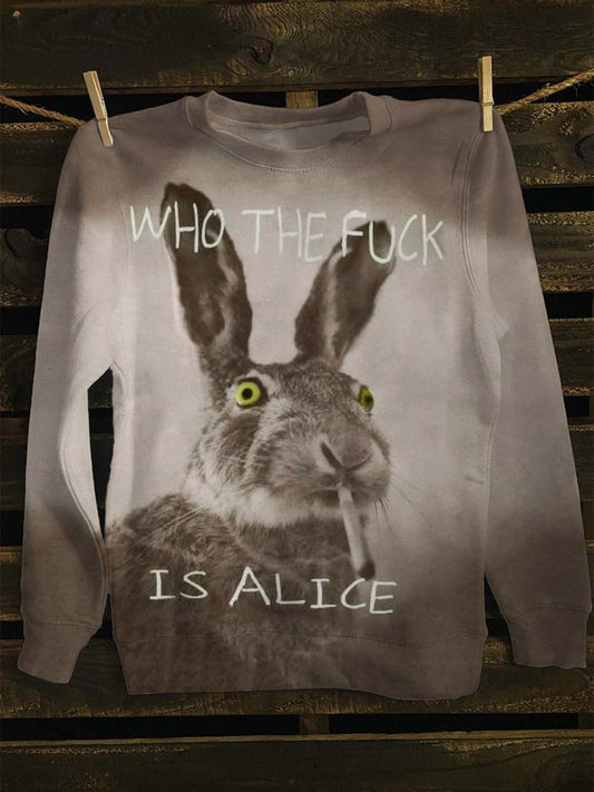 Zabawna słodka bluza z nadrukiem dla palących króliczka Casual Crew Neck