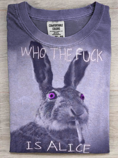 Funny Text Bunny Smoking Print Casual Koszulka z krótkim rękawem
