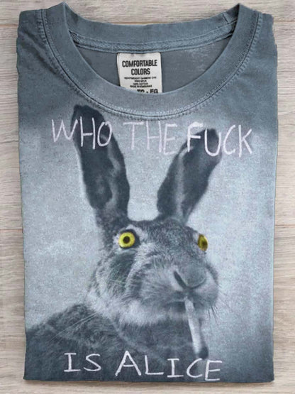 Funny Text Bunny Smoking Print Casual Koszulka z krótkim rękawem